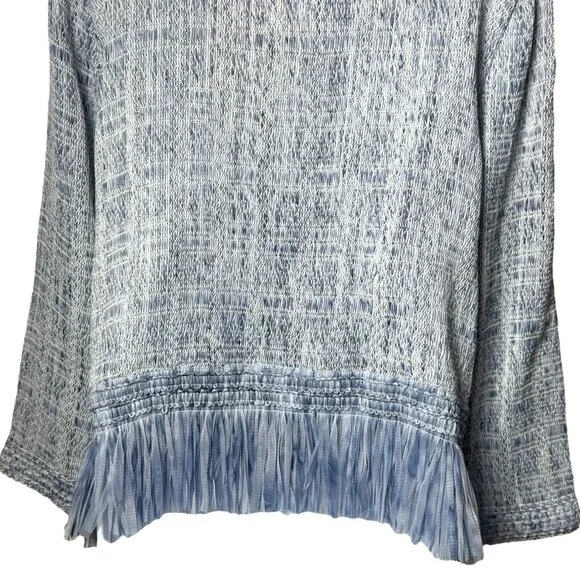 NEW WHBM Blue Tweed‎ Fringe Open Front Jacket Old Money Career Preppy XL